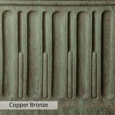 Copper Bronze Patina for the Campania International Low Round Plain Pedestal, blues and greens blended into the look of aged copper.