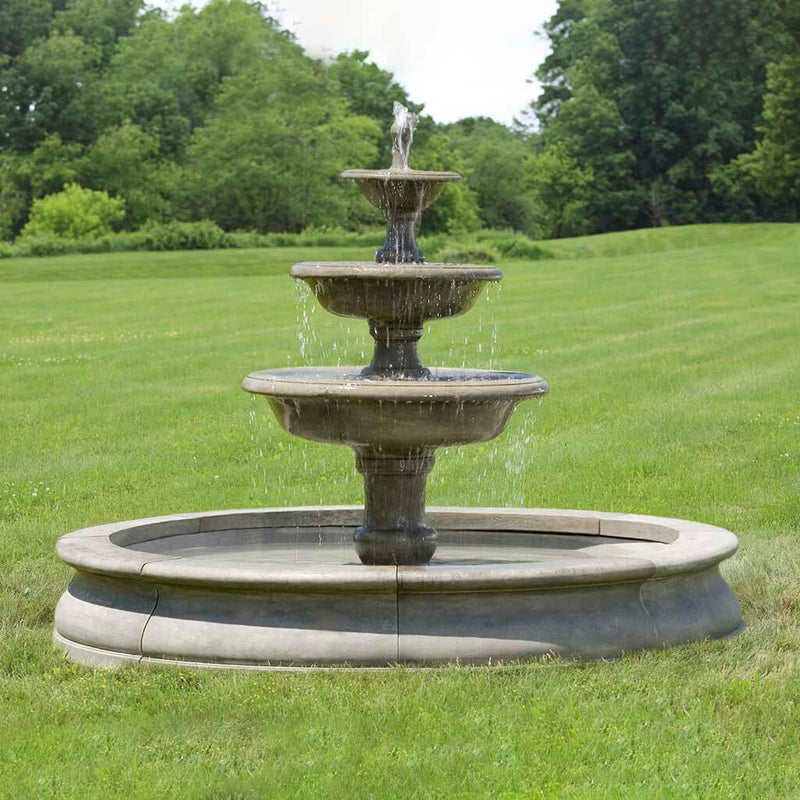 Campania International Newport Garden Fountain, adding interest to the garden with the sound of water. This fountain is shown in the Greystone Patina.