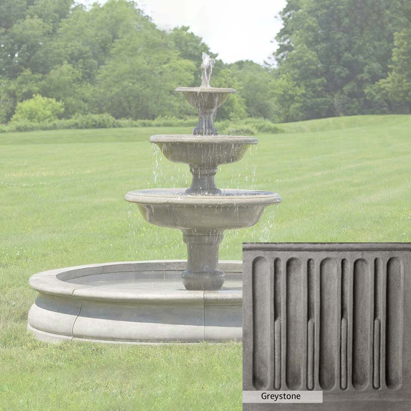 Greystone Patina for the Campania International Newport Garden Fountain, a classic gray, soft, and muted, blends nicely in the garden.