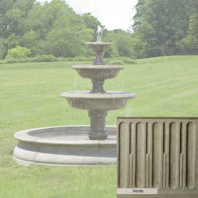 Verde Patina for the Campania International Newport Garden Fountain, green and gray come together in a soft tone blended into a soft green.