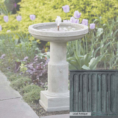 Lead Antique Patina for the Campania International Powys Fountain, deep blues and greens blended with grays for an old-world garden.