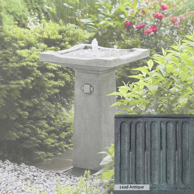 Lead Antique Patina for the Campania International Bjorn Fountain, deep blues and greens blended with grays for an old-world garden.