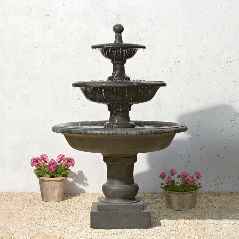 Campania International Vicobello Fountain, adding interest to the garden with the sound of water. This fountain is shown in the Nero Nuovo Patina.