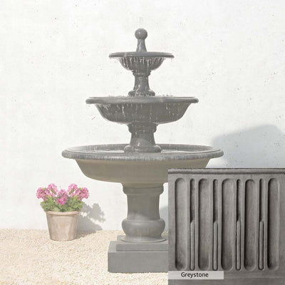 Greystone Patina for the Campania International Vicobello Fountain, a classic gray, soft, and muted, blends nicely in the garden.