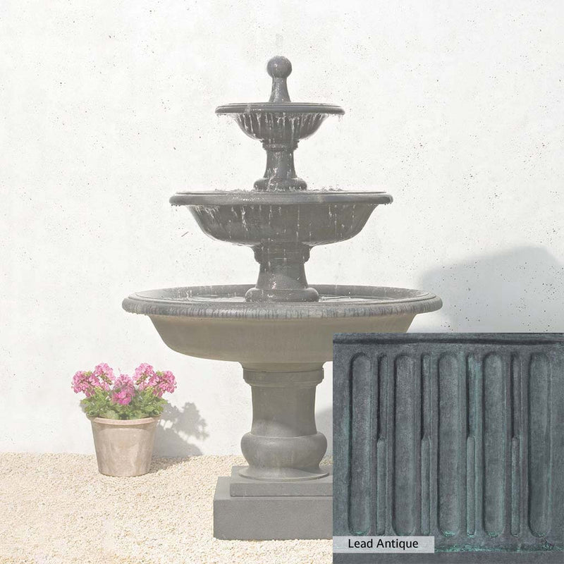 Lead Antique Patina for the Campania International Vicobello Fountain, deep blues and greens blended with grays for an old-world garden.