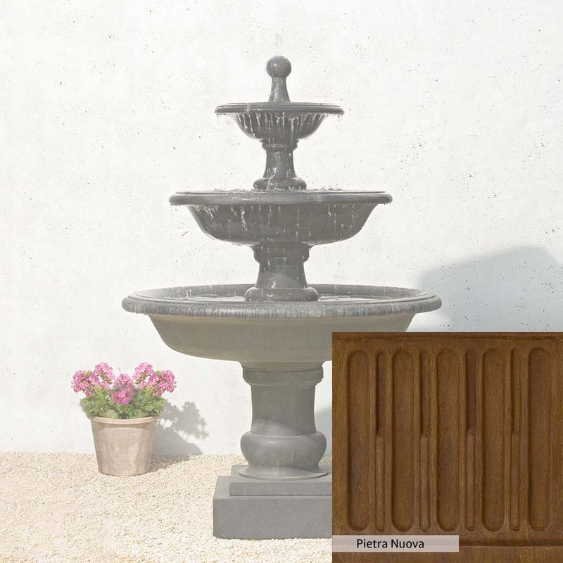 Pietra Nuova Patina for the Campania International Vicobello Fountain, a rich brown blended with black and orange.