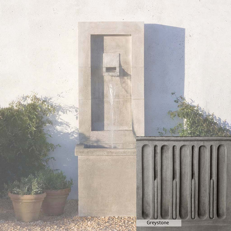 Greystone Patina for the Campania International Moderne Fountain, a classic gray, soft, and muted, blends nicely in the garden.