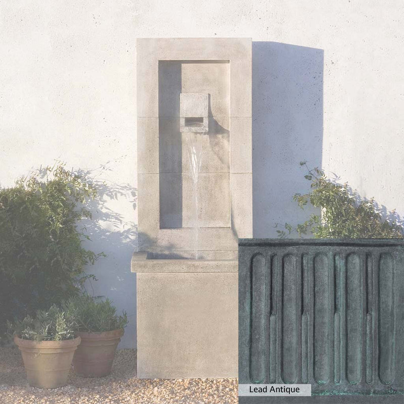 Lead Antique Patina for the Campania International Moderne Fountain, deep blues and greens blended with grays for an old-world garden.