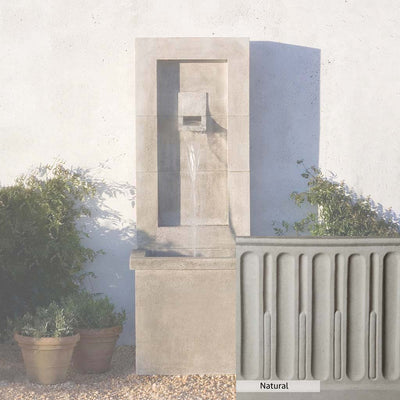 Natural Patina for the Campania International Moderne Fountain is unstained cast stone the brightest and whitest that ages over time.