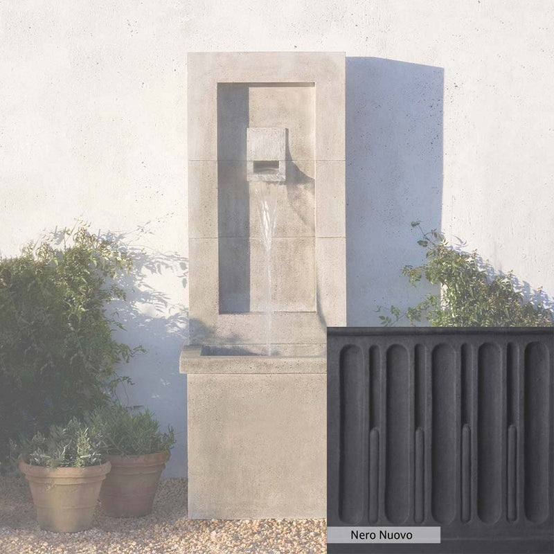 Nero Nuovo Patina for the Campania International Moderne Fountain, bold dramatic black patina for the garden.
