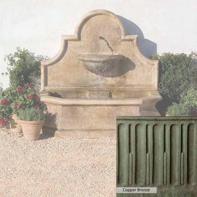 Copper Bronze Patina for the Campania International Andalusia Wall Fountain, blues and greens blended into the look of aged copper.