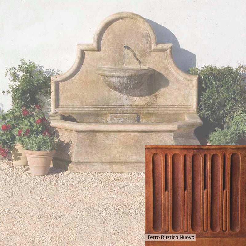 Ferro Rustico Nuovo Patina for the Campania International Andalusia Wall Fountain, red and orange blended in this striking color for the garden.