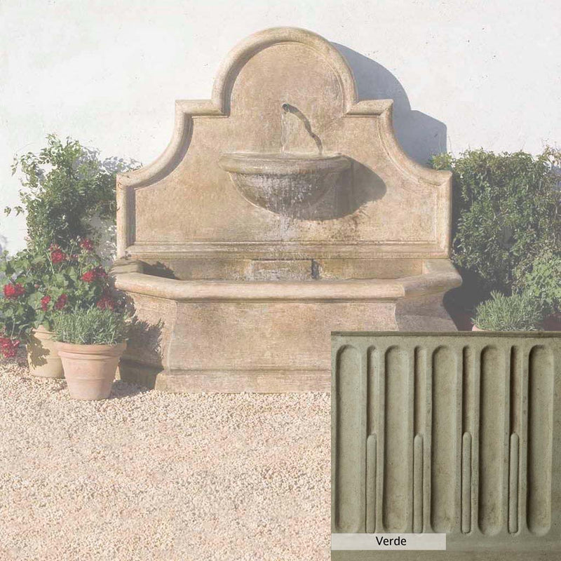 Verde Patina for the Campania International Andalusia Wall Fountain, green and gray come together in a soft tone blended into a soft green.