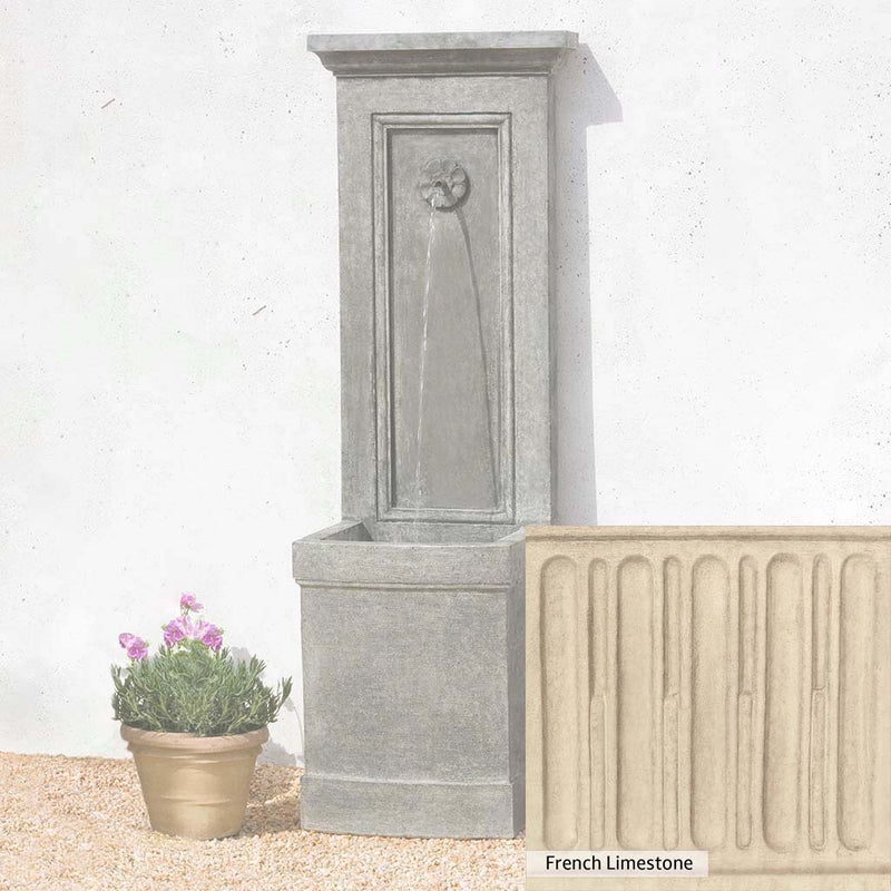French Limestone Patina for the Campania International Auberge Wall Fountain, old-world creamy white with ivory undertones.