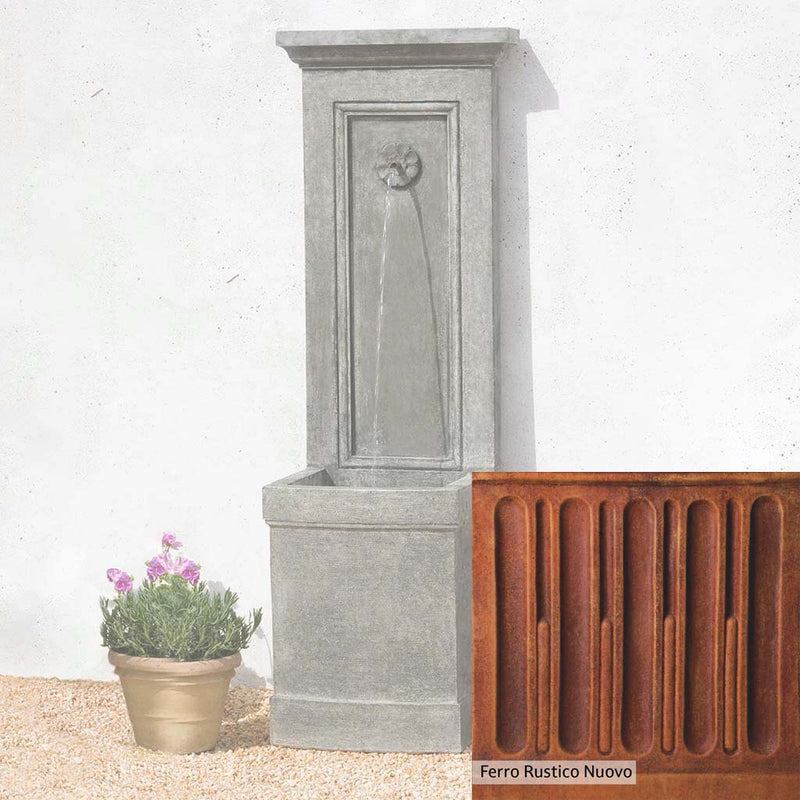 Ferro Rustico Nuovo Patina for the Campania International Auberge Wall Fountain, red and orange blended in this striking color for the garden.