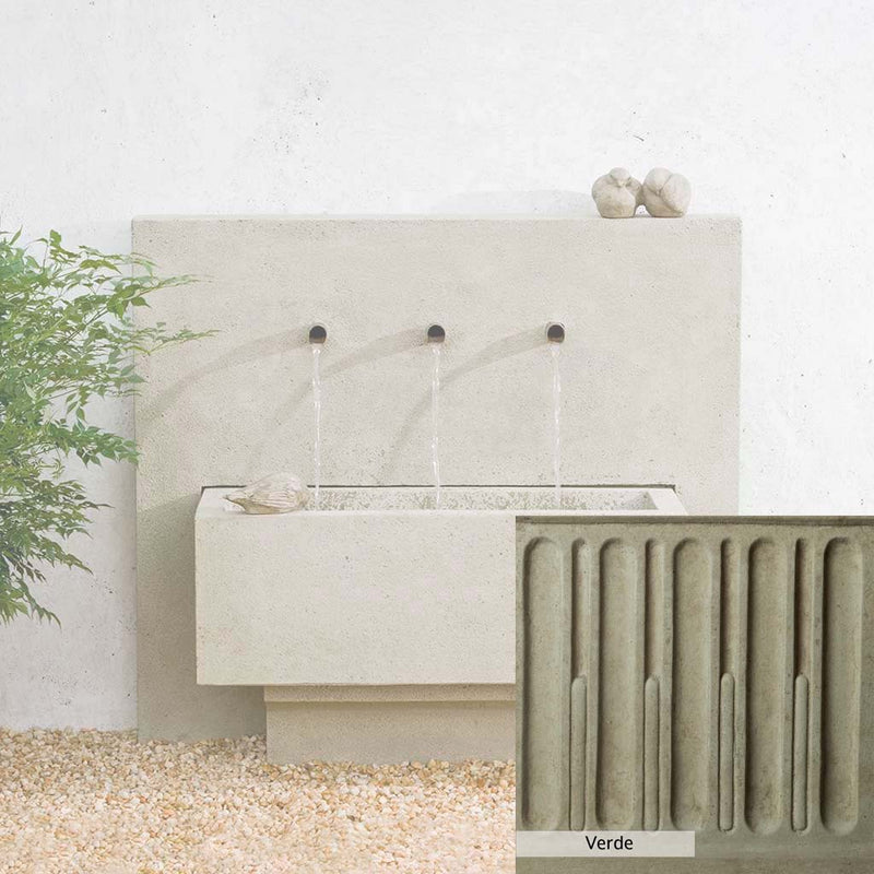 Verde Patina for the Campania International X3 Wall Fountain, green and gray come together in a soft tone blended into a soft green.