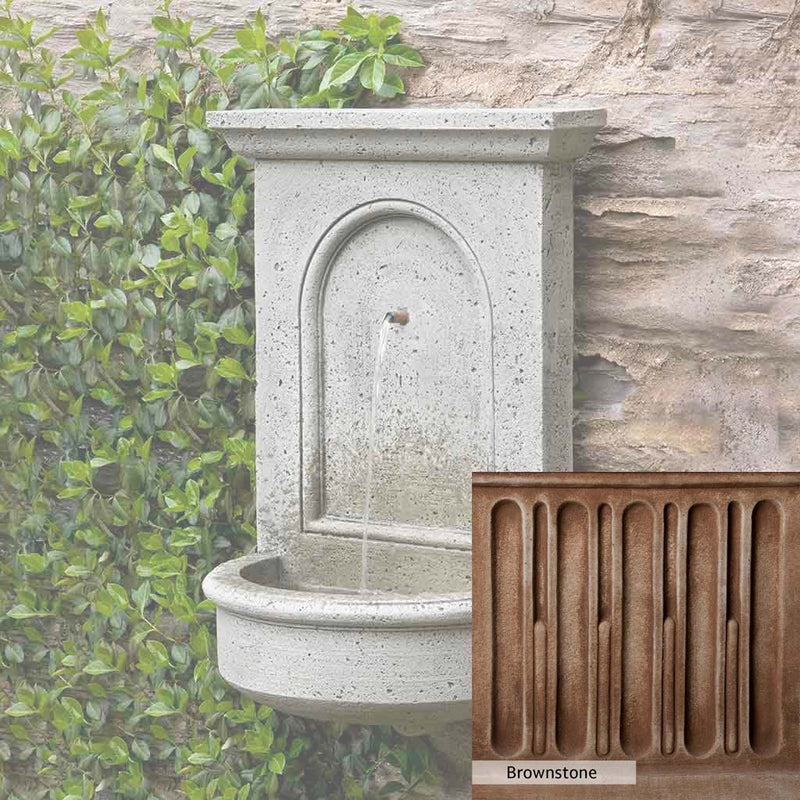 Brownstone Patina for the Campania International Portico Fountain, brown blended with hints of red and yellow, works well in the garden.