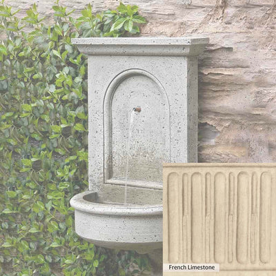 French Limestone Patina for the Campania International Portico Fountain, old-world creamy white with ivory undertones.