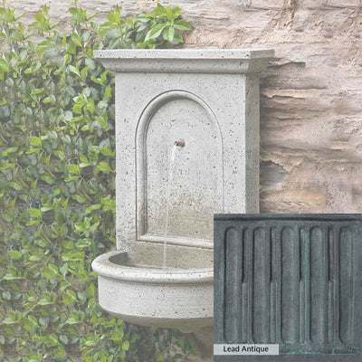 Lead Antique Patina for the Campania International Portico Fountain, deep blues and greens blended with grays for an old-world garden.