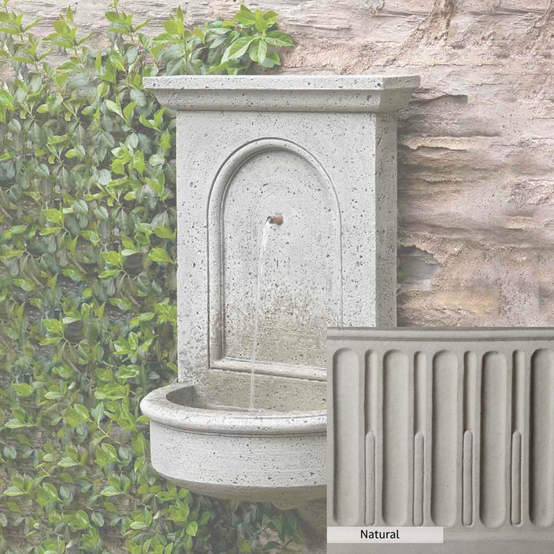 Natural Patina for the Campania International Portico Fountain is unstained cast stone the brightest and whitest that ages over time.