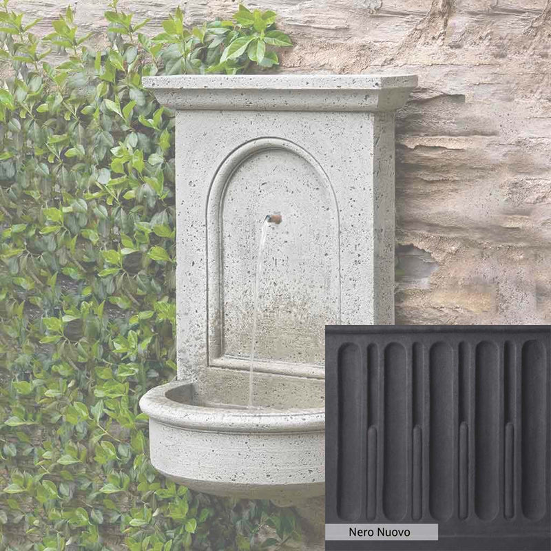 Nero Nuovo Patina for the Campania International Portico Fountain, bold dramatic black patina for the garden.
