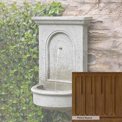 Pietra Nuova Patina for the Campania International Portico Fountain, a rich brown blended with black and orange.