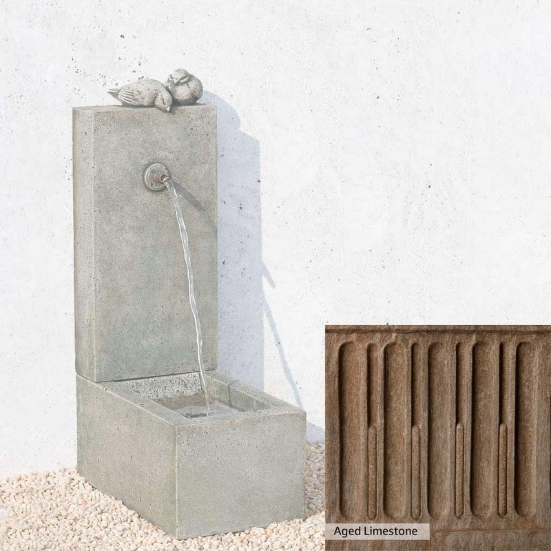 Aged Limestone Patina for the Campania International Bird Element Fountain, brown, orange, and green for an old stone look.