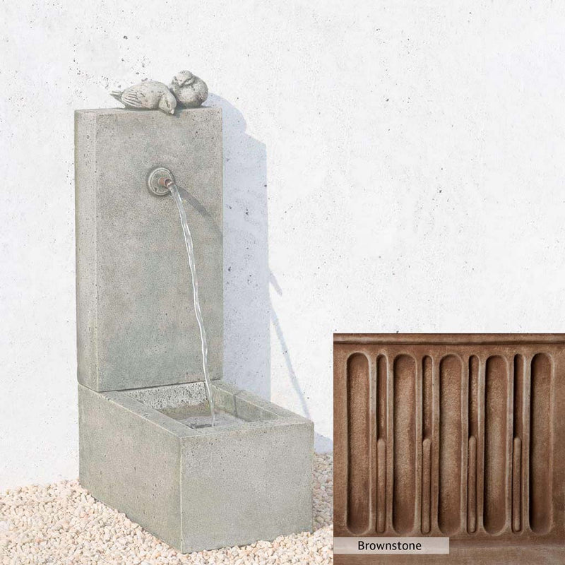 Brownstone Patina for the Campania International Bird Element Fountain, brown blended with hints of red and yellow, works well in the garden.