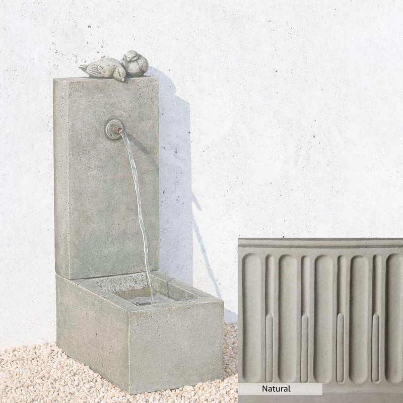 Natural Patina for the Campania International Bird Element Fountain is unstained cast stone the brightest and whitest that ages over time.