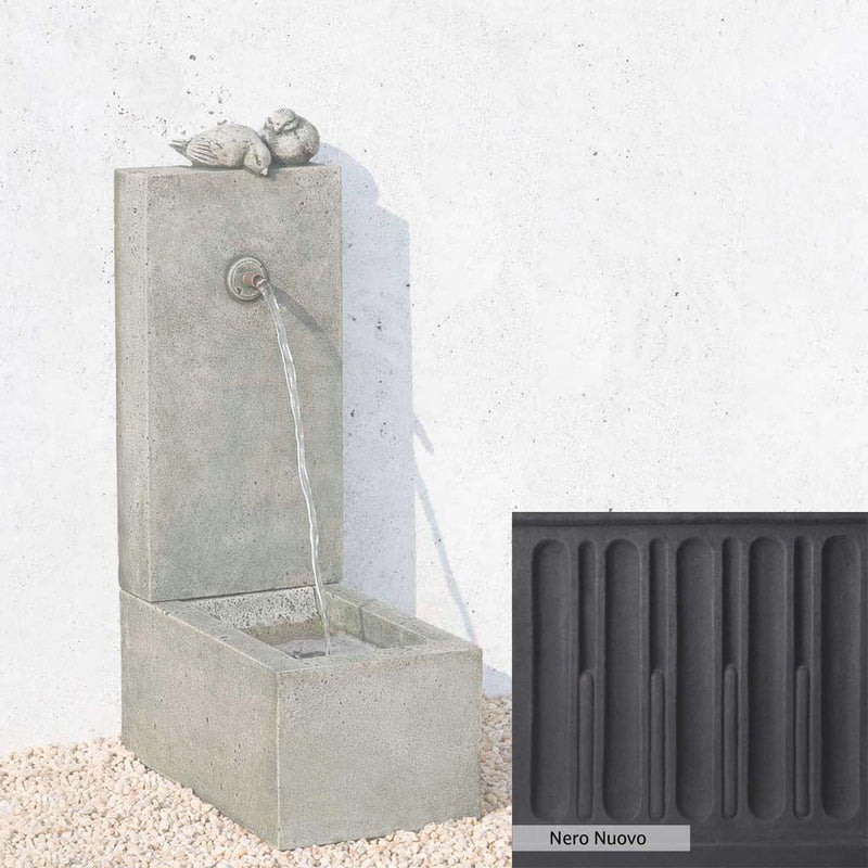 Nero Nuovo Patina for the Campania International Bird Element Fountain, bold dramatic black patina for the garden.