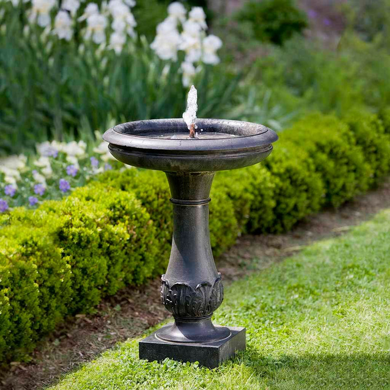 Campania International Chatsworth Fountain is made of cast stone by Campania International and shown in the Nero Nuovo Patina