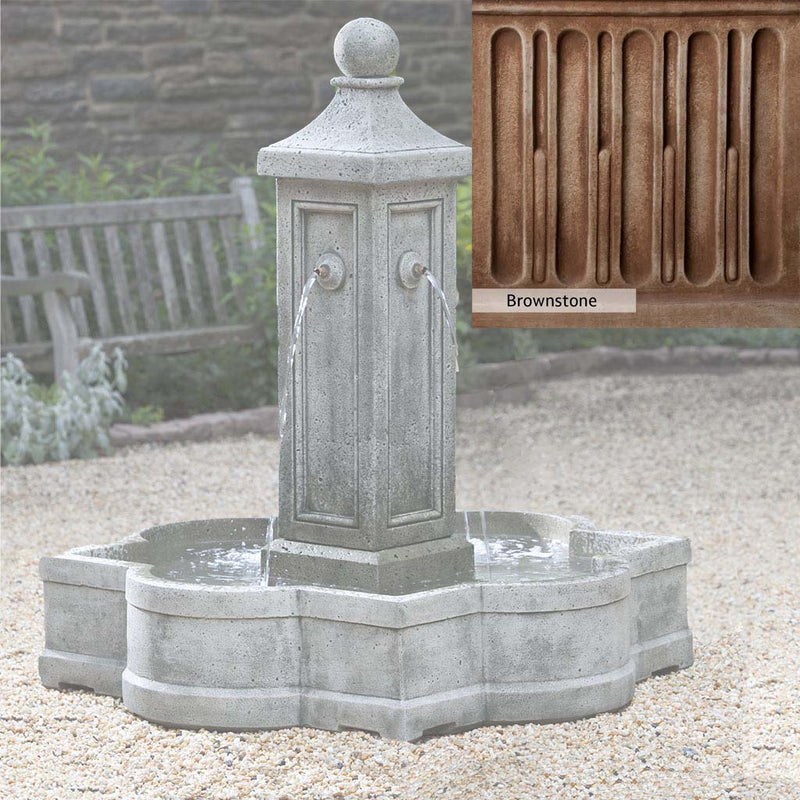 Brownstone Patina for the Campania International Provence Fountain, brown blended with hints of red and yellow, works well in the garden.