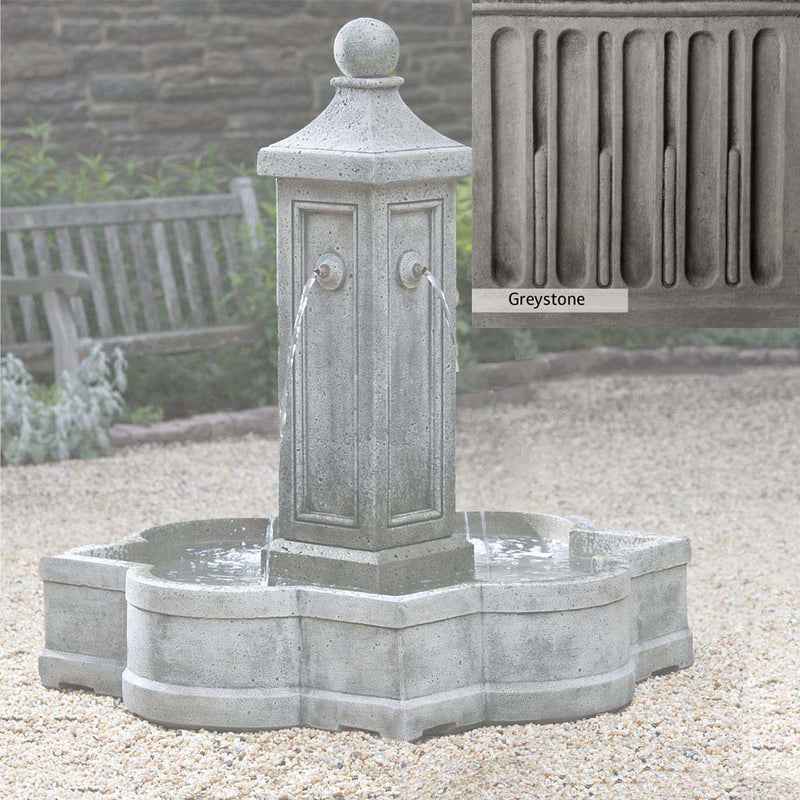 Greystone Patina for the Campania International Provence Fountain, a classic gray, soft, and muted, blends nicely in the garden.