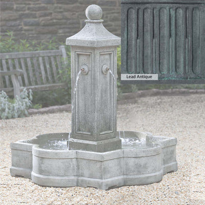 Lead Antique Patina for the Campania International Provence Fountain, deep blues and greens blended with grays for an old-world garden.