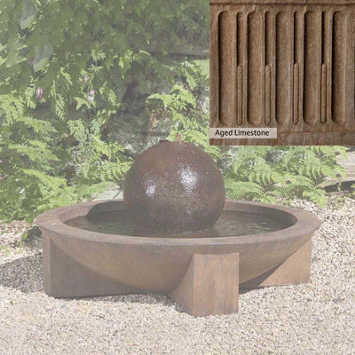 Aged Limestone Patina for the Campania International Low Zen Sphere Fountain, brown, orange, and green for an old stone look.