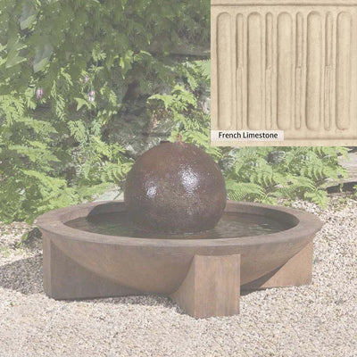 French Limestone Patina for the Campania International Low Zen Sphere Fountain, old-world creamy white with ivory undertones.