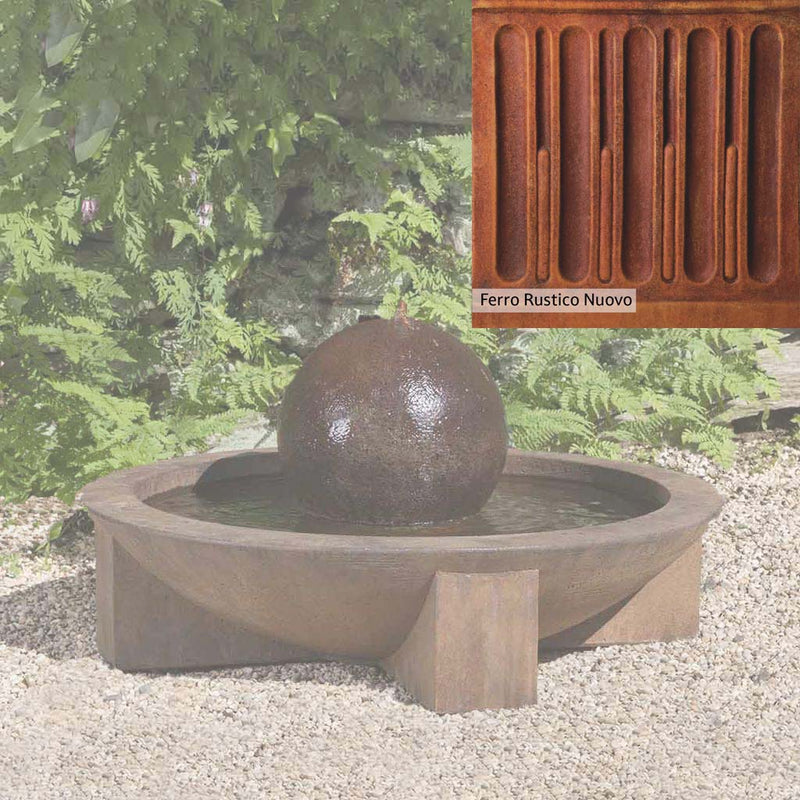 Ferro Rustico Nuovo Patina for the Campania International Low Zen Sphere Fountain, red and orange blended in this striking color for the garden.