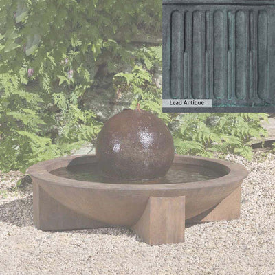 Lead Antique Patina for the Campania International Low Zen Sphere Fountain, deep blues and greens blended with grays for an old-world garden.