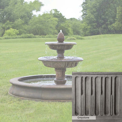 Greystone Patina for the Campania International Beaufort Fountain, a classic gray, soft, and muted, blends nicely in the garden.