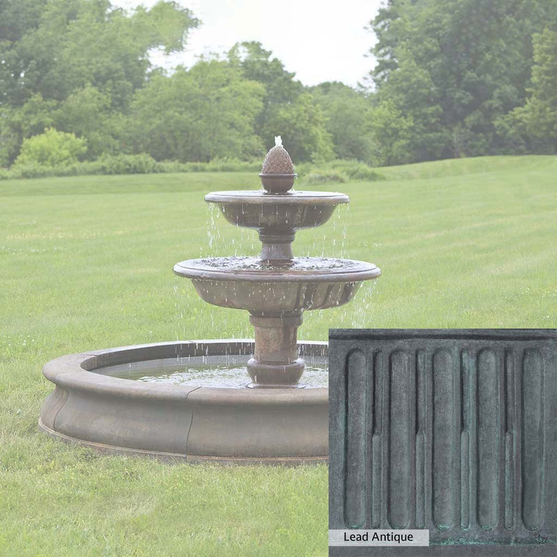 Lead Antique Patina for the Campania International Beaufort Fountain, deep blues and greens blended with grays for an old-world garden.