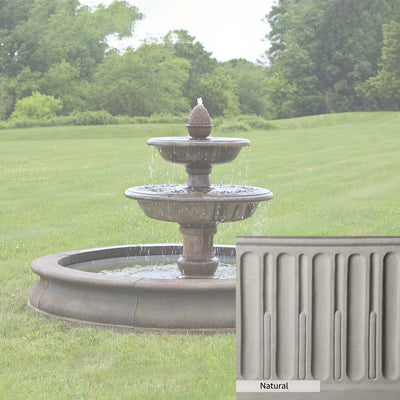Natural Patina for the Campania International Beaufort Fountain is unstained cast stone the brightest and whitest that ages over time.
