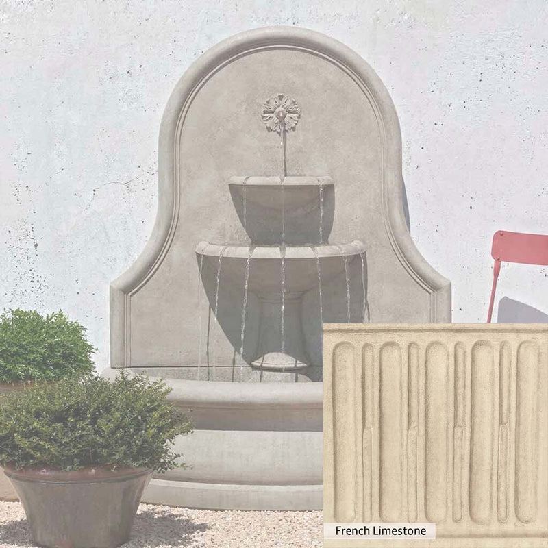 French Limestone Patina for the Campania International Estancia Wall Fountain, old-world creamy white with ivory undertones.