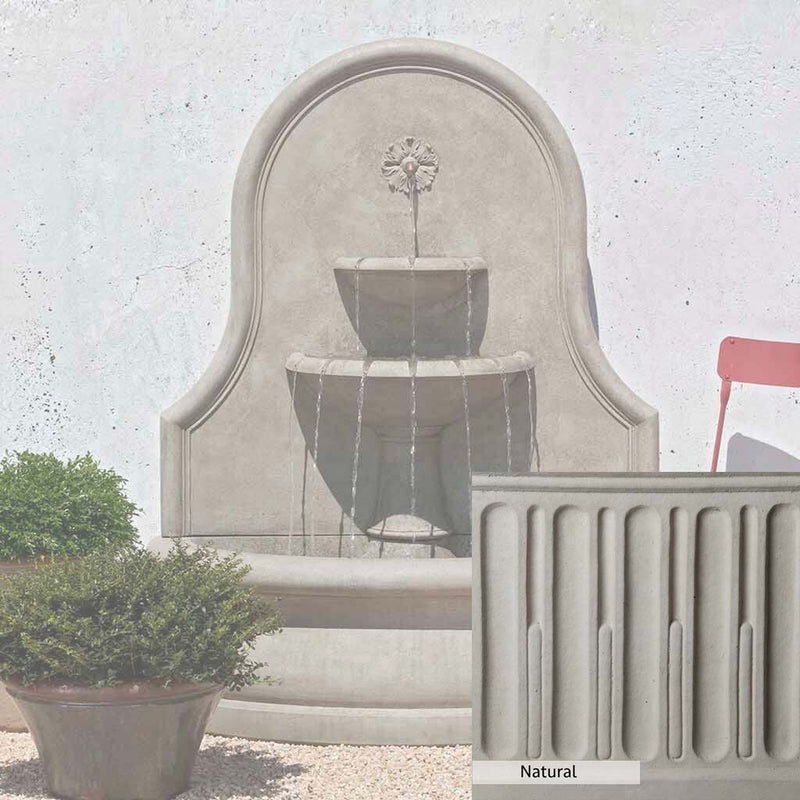 Natural Patina for the Campania International Estancia Wall Fountain is unstained cast stone the brightest and whitest that ages over time.