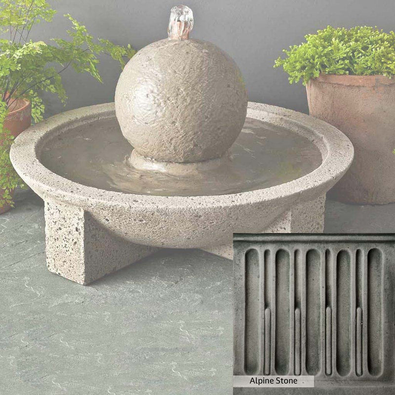 Alpine Stone Patina for the Campania International M-Series Sphere Fountain, a medium gray with a bit of green to define the details.