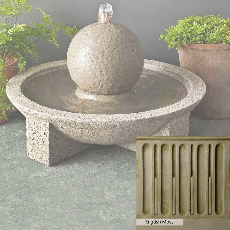 English Moss Patina for the Campania International M-Series Sphere Fountain, green blended into a soft pallet with a light undertone of gray.