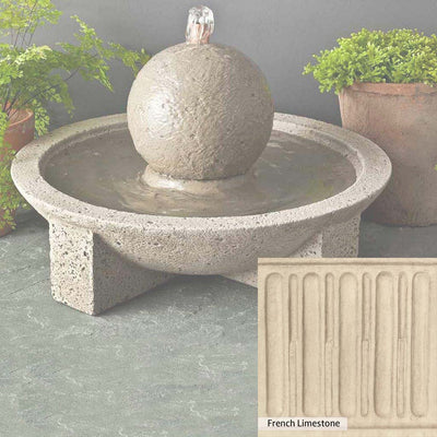 French Limestone Patina for the Campania International M-Series Sphere Fountain, old-world creamy white with ivory undertones.