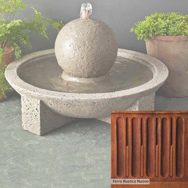 Ferro Rustico Nuovo Patina for the Campania International M-Series Sphere Fountain, red and orange blended in this striking color for the garden.