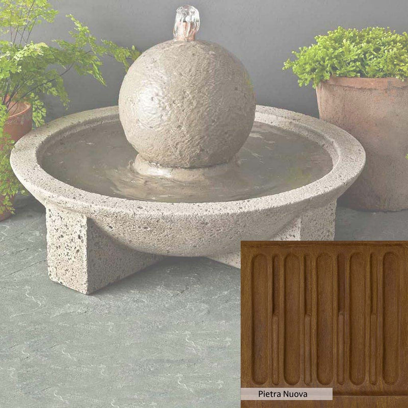 Pietra Nuova Patina for the Campania International M-Series Sphere Fountain, a rich brown blended with black and orange.