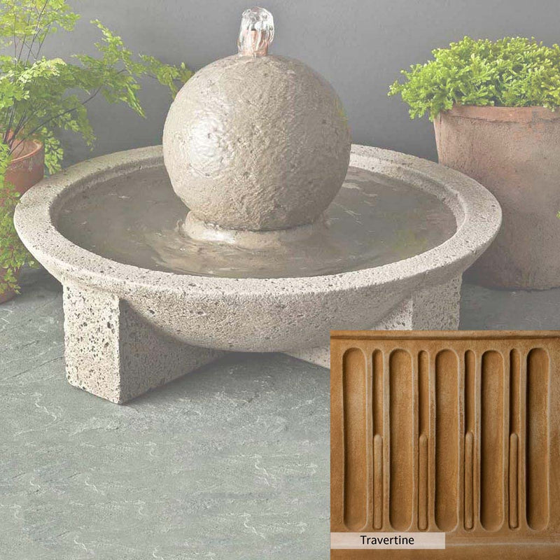 Travertine Patina for the Campania International M-Series Sphere Fountain, soft yellows, oranges, and brown for an old-word garden.