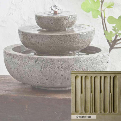 English Moss Patina for the Campania International M-Series Platia Fountain, green blended into a soft pallet with a light undertone of gray.